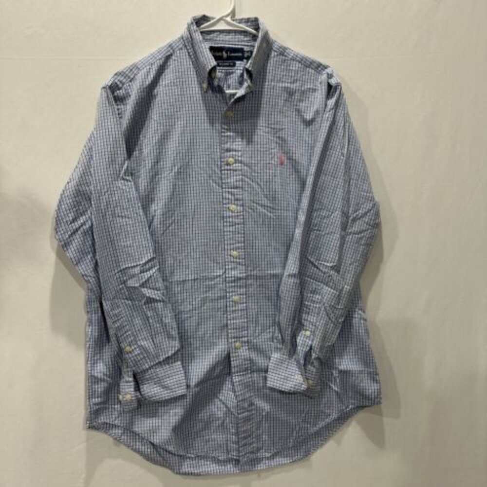 Polo Ralph Lauren Men's 15 32/33 Easy Care Button Up Shirt Blue Plaid Dress